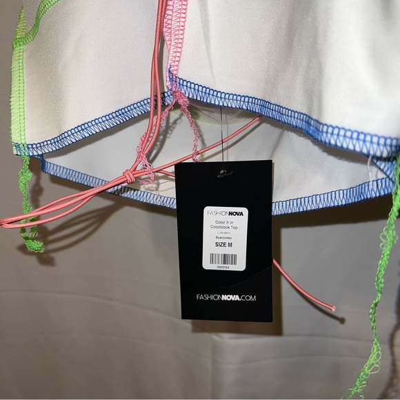 Color It In Colorblock Halter Top - Blue Green Pink Topstitching Distressed - Picture 8 of 16